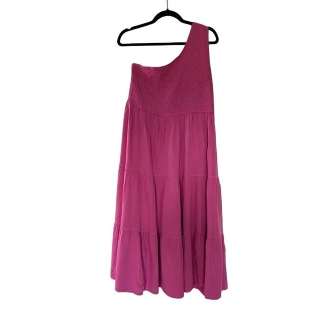 Smocked Tiered One-Shoulder Fuchsia Dress XXL Preppy Concert Coastal Y2K